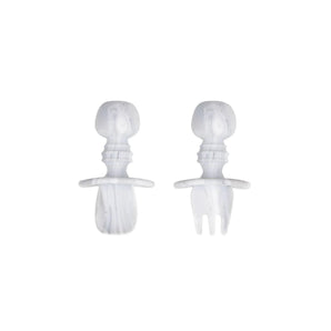 Bumkins Silicone Chewtensils®: Marble includes two white & gray marble utensils with rounded handles made from 100% food-safe silicone.