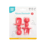 Bumkins Silicone Chewtensils®: Red includes a red spoon and fork with sensory bumps, 100% food-grade silicone, for 6+ months.