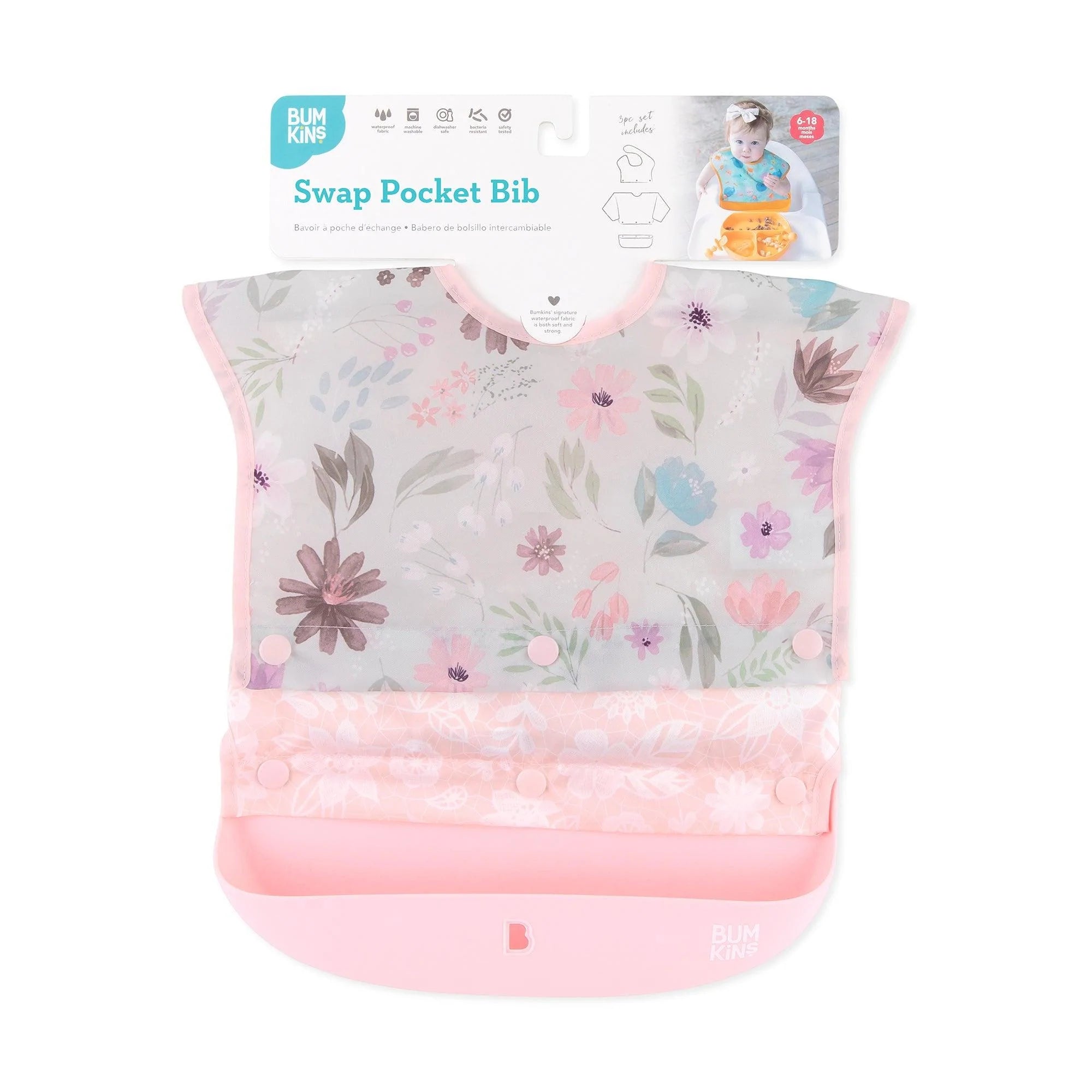 Swap Pocket Bib: Floral & Lace - Bumkins