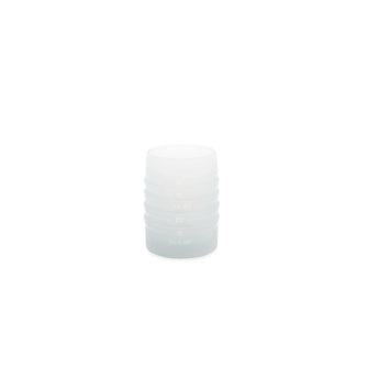 Bumkins Silicone Starter Cup: Gray, frosted and cylindrical, made of LFGB-grade silicone with milliliter markings.