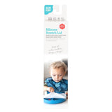 Bumkins Silicone Stretch Lid packaging shows a child using the blue Grip Dish Lid.