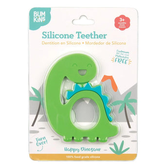 Bumkins Silicone Teether: Dinosaur provides relief for baby gums with its fun tropical-themed silicone, perfect for ages 3+ months.