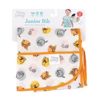 Bumkins Junior Bib: Winnie and Friends is shown folded on white cardboard packaging.