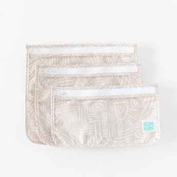 Bumkins Clear Travel Bag 3-Pack: Wander stacked largest to smallest on a white background.