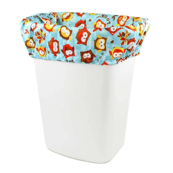 The white bin features a PUL liner with Bumkins vibrant owl pattern for protection: Pail Liner: Owl.